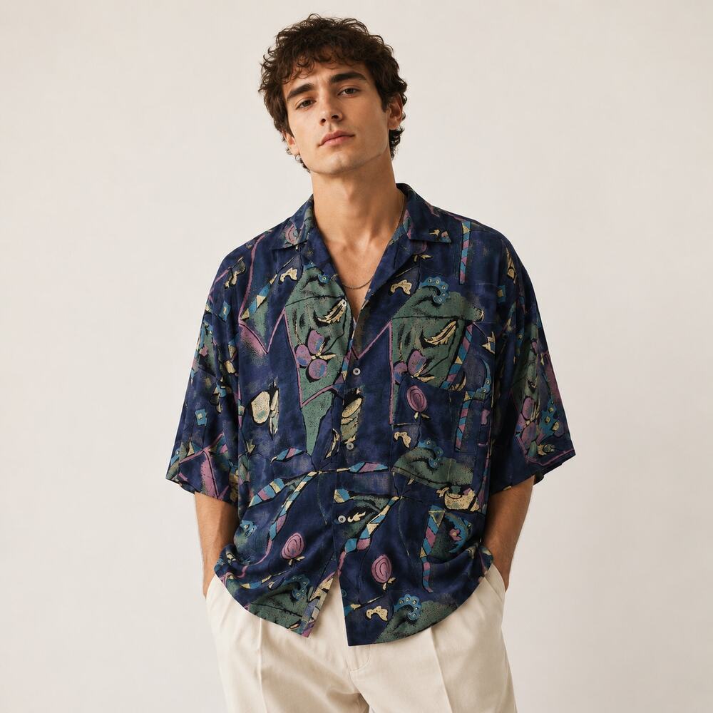 Bruno Designed by Itay Button-Up Rayon Shirt Men's Size M Indie 100% Rayon Artsy